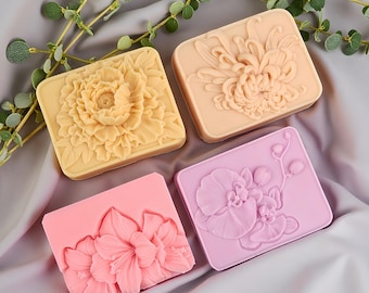 7 Styles Soap Silicone Mold-Peony/Lily/Orchid/Lotus Flowers Soap Resin Mold-Rectangular Printed Soap Mold-DIY Aesthetic Soap Mold