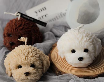 Cute Teddy Dog Head Animal Candle Silicone Mold,Aromatherapy Diy Candle Mold Candle Craft,Cake Chocolate Baking Ice Cream Mousse Decoration