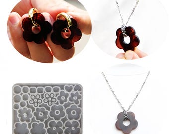 Stampo in silicone per fiori - Stampo in resina per pendenti a forma di fiori - Stampo per orecchini a forma di fiore semplice - Stampo per la creazione di collane di gioielli - Stampo artistico in resina epossidica