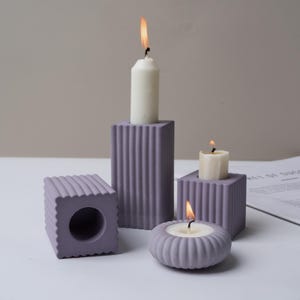 Stripe Candle Holder Silicone Mold-Square Candle Holder Resin Mold-Plaster Cement Concrete Candle Holder Mold-Round Stripes Candlestick mold