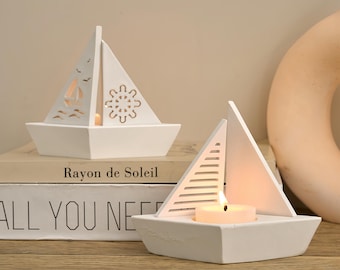 Sailboat Candlestick silicone mold-3D sailboat candle holder resin mold-Light sailboat tealight holder mold-Concrete plaster sailboat mold