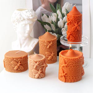Honeycomb candle silicone mold-Embossed bee pattern candle mold-Beehive pillar candle mold-Scented candle mold-Diffuser stone plaster mold