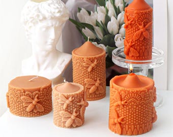 Honeycomb candle silicone mold-Embossed bee pattern candle mold-Beehive pillar candle mold-Scented candle mold-Diffuser stone plaster mold