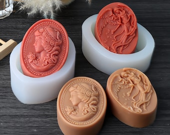 Molde de silicona ovalado para jabón (2 estilos): Molde para jabón con relieve de niña alada, Molde para jabón con diseño de cabeza de mujer, Molde para jabón de aromaterapia DIY
