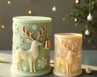 Molde de silicona cilíndrico con relieve de alce – Molde para velas con diseño de alce navideño – Molde para velas cilíndricas con relieve de ciervo – Molde de yeso para aromaterapia DIY