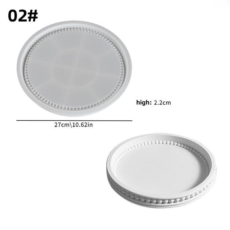 May include: White round tray with a beaded edge, 10.62 inches in diameter and 2.2cm high. The tray has a segmented interior design. The number "02#" is in the top left corner.