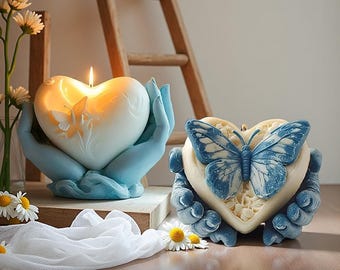 Heart Candle Silicone Mold-Hand Heart Candle Mold-Butterfly Heart Candle Mold-Valentine Heart Candle Mold-Concrete Plaster Raysin Mold
