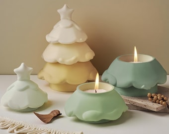 Stampo in silicone per barattoli di candele ad albero di Natale, stampo in resina per scatole portaoggetti natalizie, stampo per portacandele natalizio, stampo in cemento per cemento, stampo per decorazioni per la casa