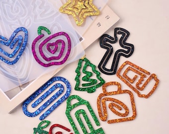 Paperclip Bookmark Silicone Mold-Flowers Paper Clip Resin Mold-Star Bookmark Clip Mold-Epoxy Resin Christmas tree Heart Bookmark Mold