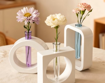 Nordic Style Test-tube Vase Silicone Mold,Round Square Rectangle Home Decor Vase Mold,Resin jesmonite Plaster Cement Concrete Vase Moulds