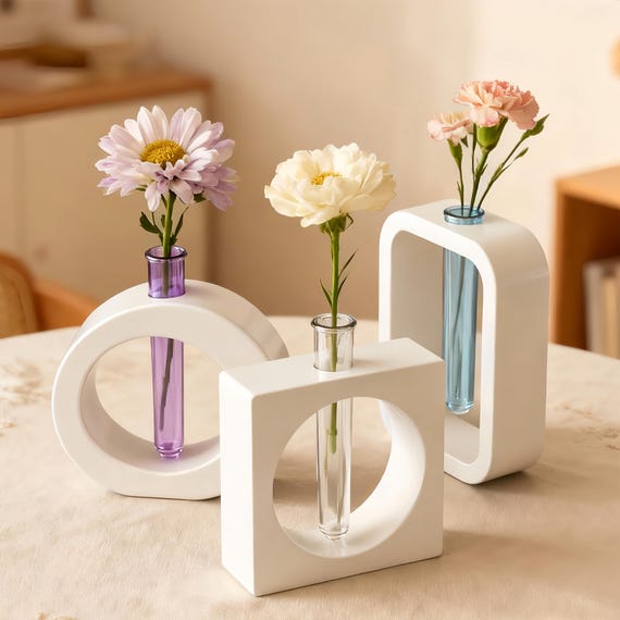 Nordic Style Test-tube Vase Silicone Mold,Round Square Rectangle Home Decor Vase Mold,Resin jesmonite Plaster Cement Concrete Vase Moulds