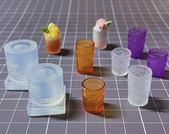 Hermoso molde de silicona de taza estampada-taza de bebida molde de resina-molde de taza de cerveza-lindo molde de taza de agua de casa de muñecas-Mini molde modelo de juego de comida