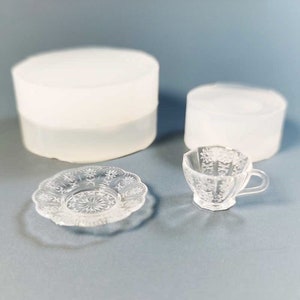 printed plate&cup silicone mold-mini coffee cup resin mold-mini tableware mold-miniature plate model mold-Mini food play model mold
