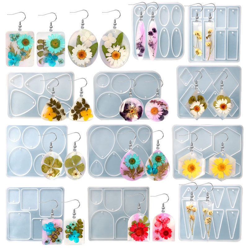 2 Pcs Silicone Resin Molds For Jewelry Making - Earring, Pendant Craft Molds With Multiple Shapes