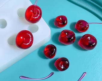 ミニチュアチェリーシリコンモールド - ミニチェリーUVレジンモールド - 3Dチェリーイヤリングペンダントジュエリーメイキングモールド - シリコンチェリーポリマークレイモールド