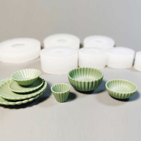 7 styles Pocket bowl silicone mold-mini cup resin mold-mini tableware mold-miniature plate model mold-Mini food play model mold