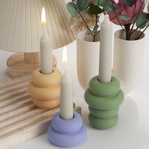 Creative Stacked Ring Candle Holder Mold-Silicone mold for resin candle holder making-Long pole candle holder plaster mold
