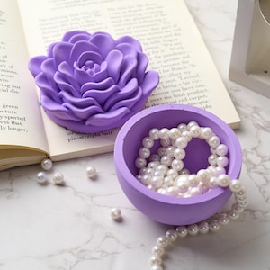 Rose storage jar silicone mold-Flower candle jar/cup resin mold-Concrete candle vessel mold-Cement plaster jewelry storage box mold