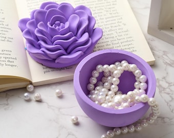 Stampo in silicone per barattoli portaoggetti a forma di rosa, stampo in resina per barattoli/tazze portacandele a forma di fiore, stampo in cemento per contenitori portacandele, stampo in gesso per contenitori portagioie in cemento.