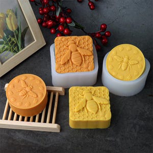 Bee Honeycomb Silicone Mold-Embossed Bee Honeycomb Soap mold-Square Bee Soap Mold-Round Rose Bee Soap Mold-Honeycomb Home Soap Mold