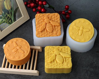 Bee Honeycomb Silicone Mold-Embossed Bee Honeycomb Soap mold-Square Bee Soap Mold-Round Rose Bee Soap Mold-Honeycomb Home Soap Mold