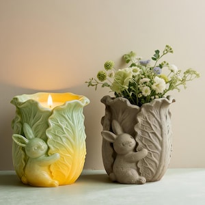Cabbage Vase Silicone Mold-Rabbit Candle Vessel Mold-Cabbage Bunny Storage Jar Mold-Cement Concrete Candle Jar Mold-Jesmonite Plaster Mold