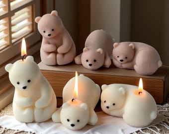 Molde de silicona para vela de oso polar - Molde de resina de oso de dibujos animados - Molde para velas perfumadas de Papá Oso - Molde de yeso de aromaterapia de oso polar DIY