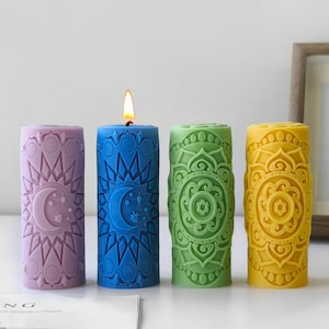 Cylindrical Candle Silicone mold-Embossed Pillar Candle Mold-Star&Moon Pattern Pillar Aroma Candle Mold-Cylinder Beeswax Candle Molds