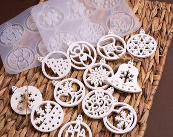 Kersthanger siliconen mal-ronde hangende hars mal-betongips sneeuwvlok/bel/engel/hanger mal-kerstboom decoratie mal