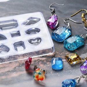 Many shapes Gem Resin Mold-Gem Earrings Silicone Mold-Crystal Gem Mold-Pendant Silicone Mold-Jewelry Charm Mold