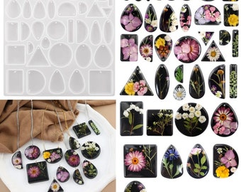38 Kinds Geometry Jewel Stone Earring Set Molds Round Drop Oval Earring Stud Silicone UV Epoxy Resin Mold For Jewelry Pendants Molds