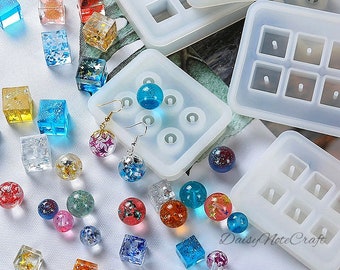 Redondo y cuadrado cuentas resina molde-cuentas silicona molde-cuentas pulsera molde-cuentas collar colgante molde-joyería haciendo molde-resina epoxi molde
