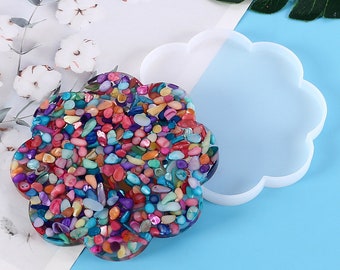 Molde de posavasos de silicona de flor de ciruelo-Molde de resina de posavasos de flores-Molde de bandeja de silicona-Molde de estera de taza de resina epoxi