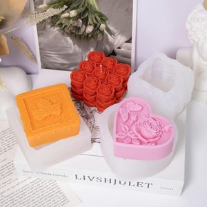 Rose Flower Soap Silicone Mold-Heart Rose Flowers Soap Mold-Heart Relief Soap Mold-Square Maple Leaf Soap Mold-DIY Aromatherapy Soap Mold