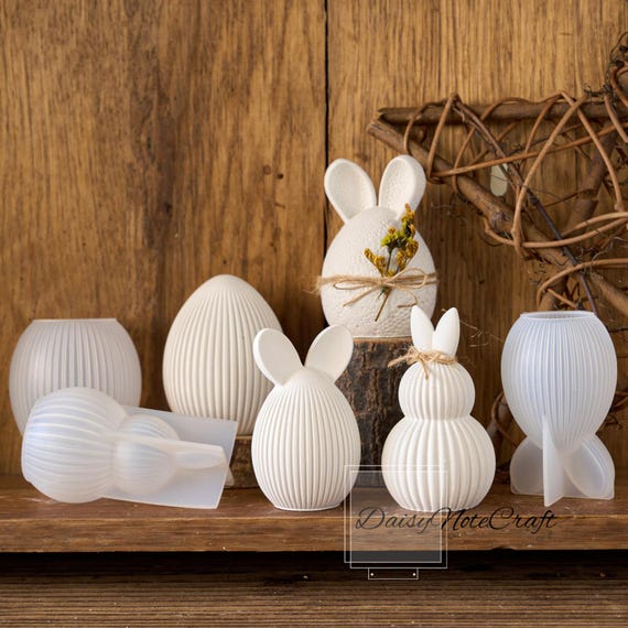 ウサギの卵シリコン型 - イースターバニー卵樹脂型 - ストライプウサギ