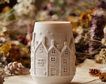 Sneeuw huis vaas siliconen mal-Nordic ronde vaas hars mal-DIY huis reliëf pennenhouder mal-Jesmonite betonnen gips vaas mal
