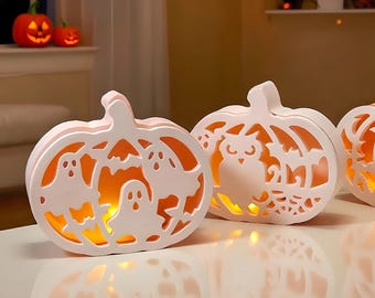 Boîte à lumière LED citrouille, moule en silicone, boîte d'Halloween, moule en béton, moule creuse en résine de citrouille légère, lampe d'Halloween, moulage en plâtre