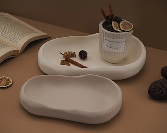 Molde de silicona para bandeja ovalada irregular, Molde para cuenco de vela ovalado, Molde de resina para cuenco de vela grande, Molde para plato de baratija de hormigón, Molde para bandeja de maceta de cemento