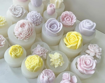 32 Styles Flower Silicone Candle Mold-Rose Sunflower Peony Tulip Flower Candle Mold-3D Flower Scented Candle Mold-Flower Cement Candles Mold
