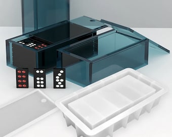 Stor rektangulär förvaringslåda silikonform, hartsdominofodral schackpjäsask hartsform, smyckesaskform, monterad förvaringsform