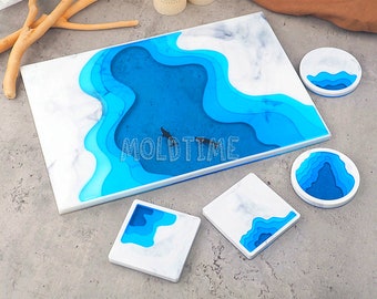 Big silicone tray mold-Terraces tray resin molds-Round coaster mold-Fruit tray mold-Jewelry tray mold-Ocean Resin tray mold