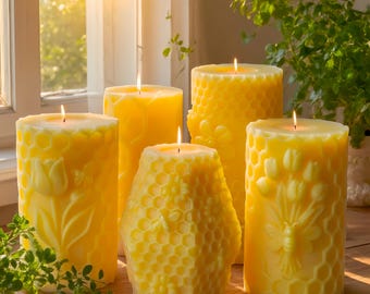 Honeycomb Candle Silicone Mold-Honey Bee Candle Mold-Embossed Floral Bee Candle Mold-Beeswax Pillar Candle Mold-Handmade Beehive Soap Mold