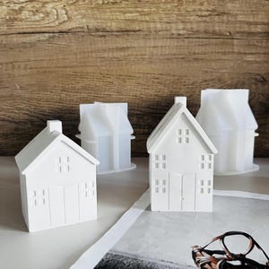 2 Style House Silicone Molds-Window House Resin Mold-3D House Candle Mold-European Winter House Mold-House Concrete jesmonite Raysin Mold
