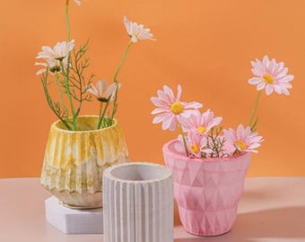Large Vase Silicone Mold-Striped/Diamond Succulent Flower Pot Resin Mold-Epoxy Pen Holder Mold-Concrete Cement Plaster Jesmonite Vase Mold