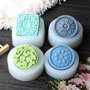 4 Styles Soap Silicone Mold-Round Retro Carving Soap Mold-Daisy Flower Soap Mold-Square Flower Pattern Soap Mold-DIY Aromatherapy Soap Mold