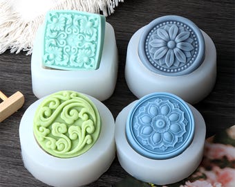 Molde de silicona para jabón de 4 estilos: redondo, retro, con margaritas, cuadrado, para aromaterapia