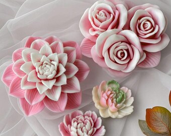 6 Styles Flowers Silicone Mold-3D Flower Candle Mold-Rose Flower Baking Cake Mold-DIY Aromatherapy Plaster Mold-Epoxy Flowers Resin Mold