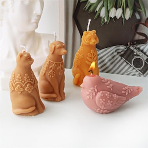 Moldes de silicona para velas con 4 estilos de animales: molde para velas con relieve de pájaro, gato, tigre y cachorro; molde para velas con animales de dibujos animados; molde de yeso con forma de animal