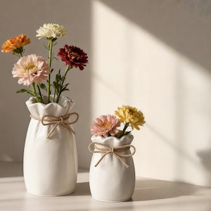 Stampo in silicone per vaso Lucky Bag - Stampo in resina per vaso con fiori nordici - Stampo per vaso in cemento - Stampo per vaso in gesso Jesmonite - Stampo decorativo per vaso moderno