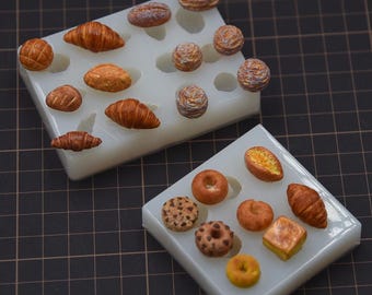 Miniatur Brot Silikon Form-Mini Croissant Harz Form-Miniatur Croissant/Baguette/Bagel Form-DIY Puppenhaus Lebensmittel Form-UV Resin Art Mould
